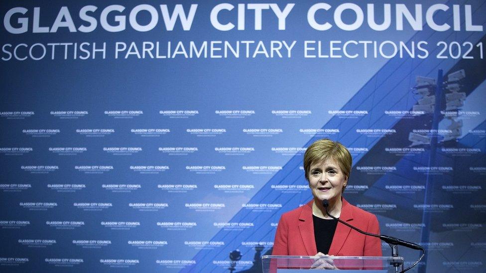 SNP leader Nicola Sturgeon visited the Emirates Arena in Glasgow wearing a bright red jacket on Friday