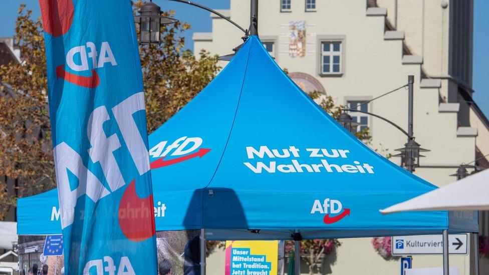 Campaign booth for AfD in Bavaria Sept 27