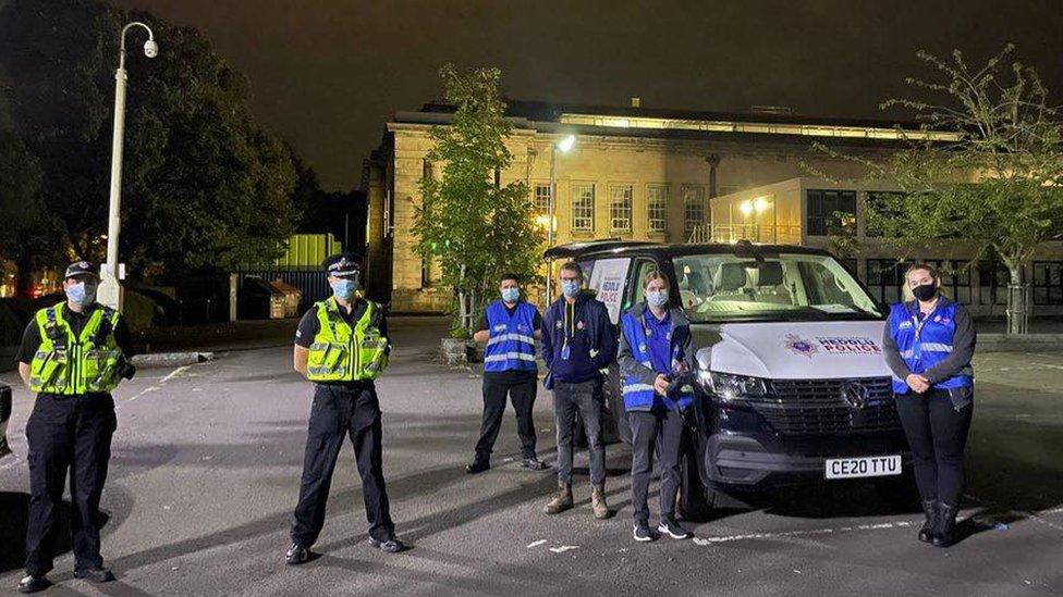 South Wales Police volunteers and safety bus