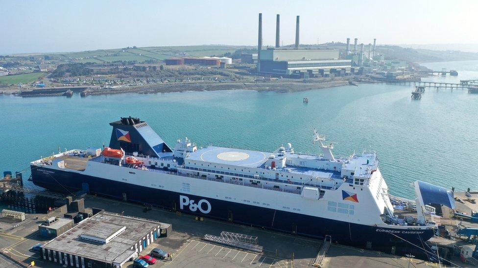 P&O's European Causeway ferry seen in dock at the Port of Larne