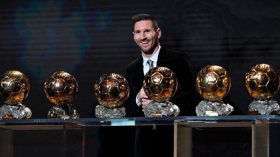 Lionel Messi with his six Ballon d'O