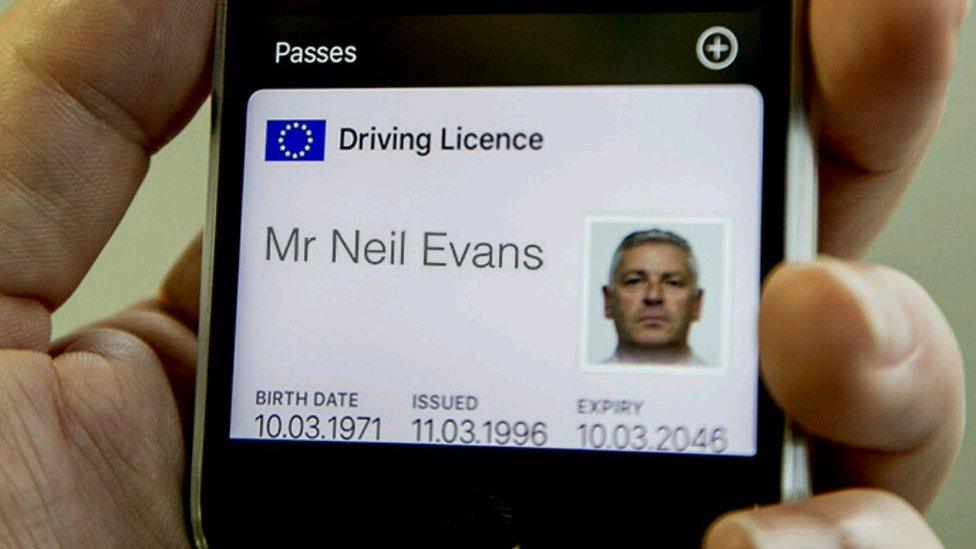 Photo of a driver's licence for Mr Neil Evans displayed in Apple's passbook.