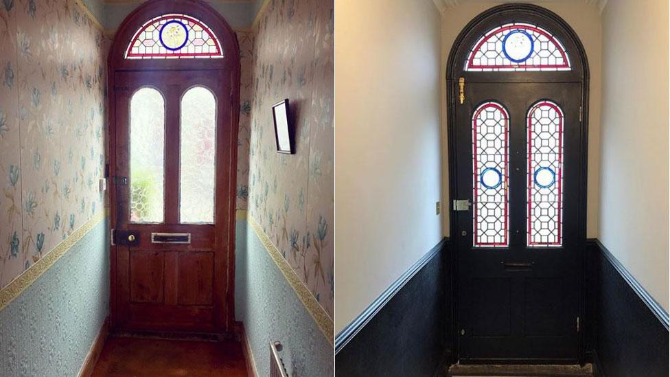 The door of the house before and after