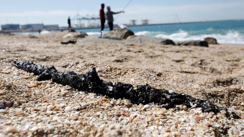 Ashdod in Israel - tar from a suspected oil spill 21 February 2021