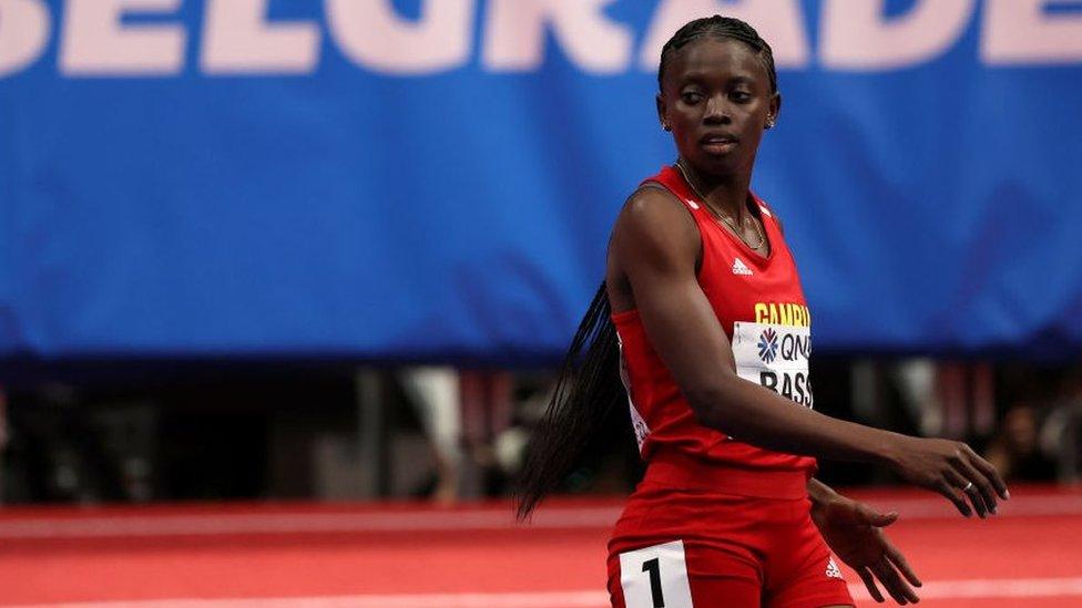 Gina Bass of The Gambia GAM looks on during the Women's 60 Metres Heats on Day One of the World Athletics Indoor Championships Belgrade 2022 at Belgrade Arena on March 18, 2022