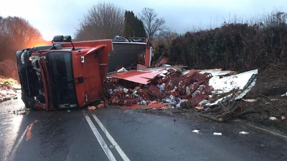 an overturned lorry