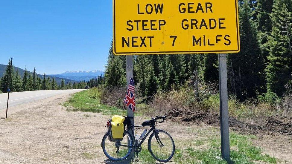 Antony Butcher's bicycle leaning against a sign