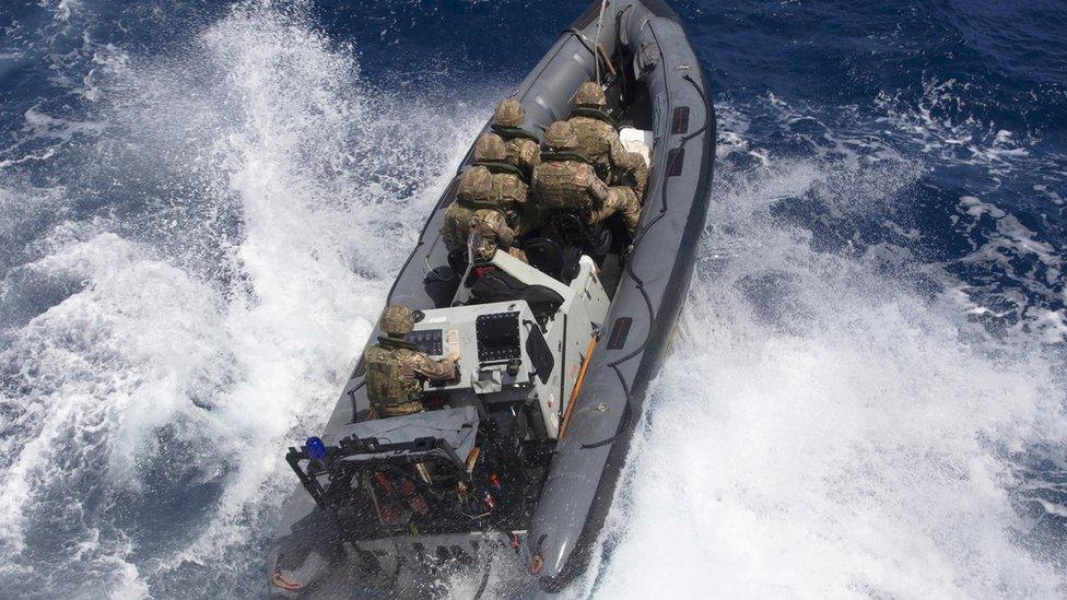 A team from 47 Commando head out in a rib to intercept the drug runners