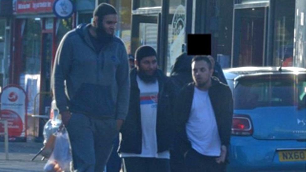 Handout image issued by West Midlands Police showing surveillance picture of (L-R) Naweed Ali, Khobaib Hussain and Mohibur Rahman on Coventry Road in Birmingham.