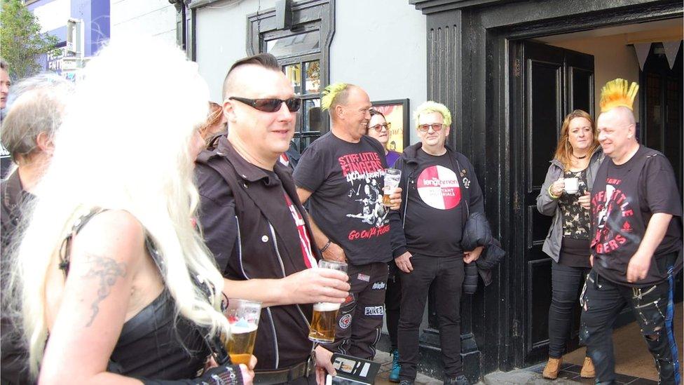 punks outside bar in Bangor