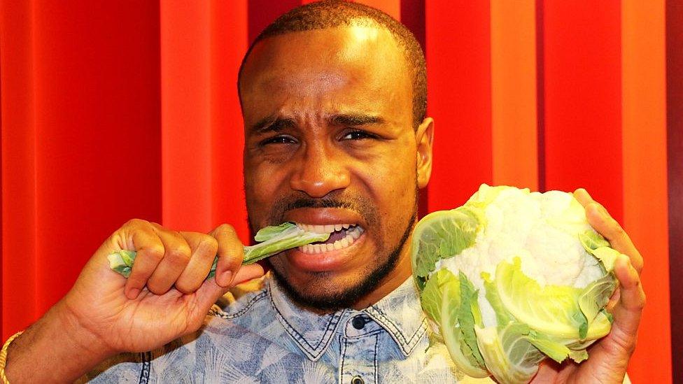 Nesta McGregor eating a cauliflower