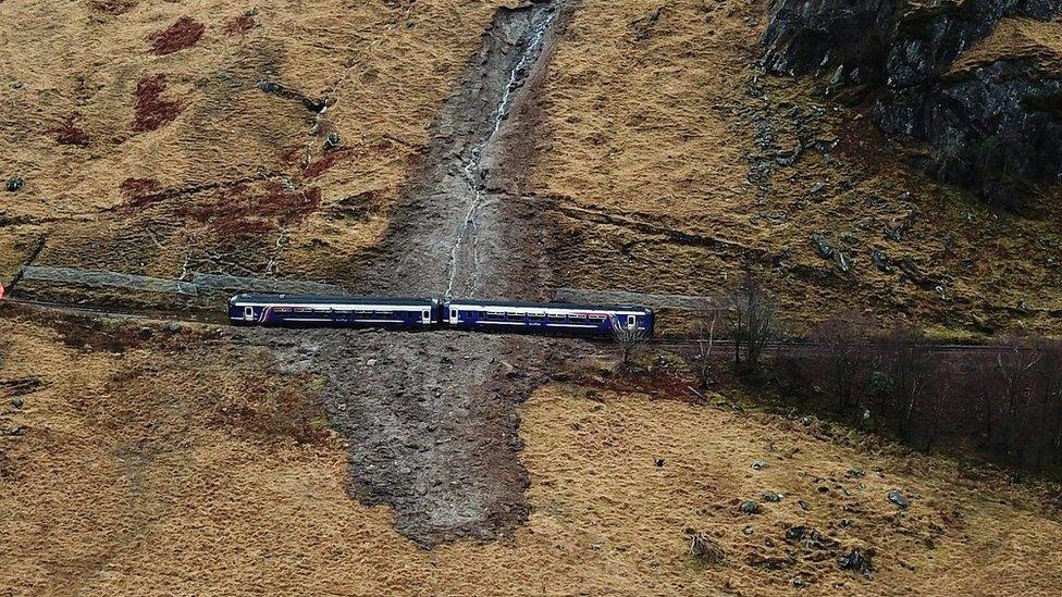 Train stuck in landslip