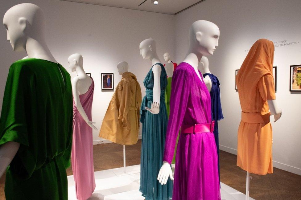 Dresses in an array of colours displayed on mannequins