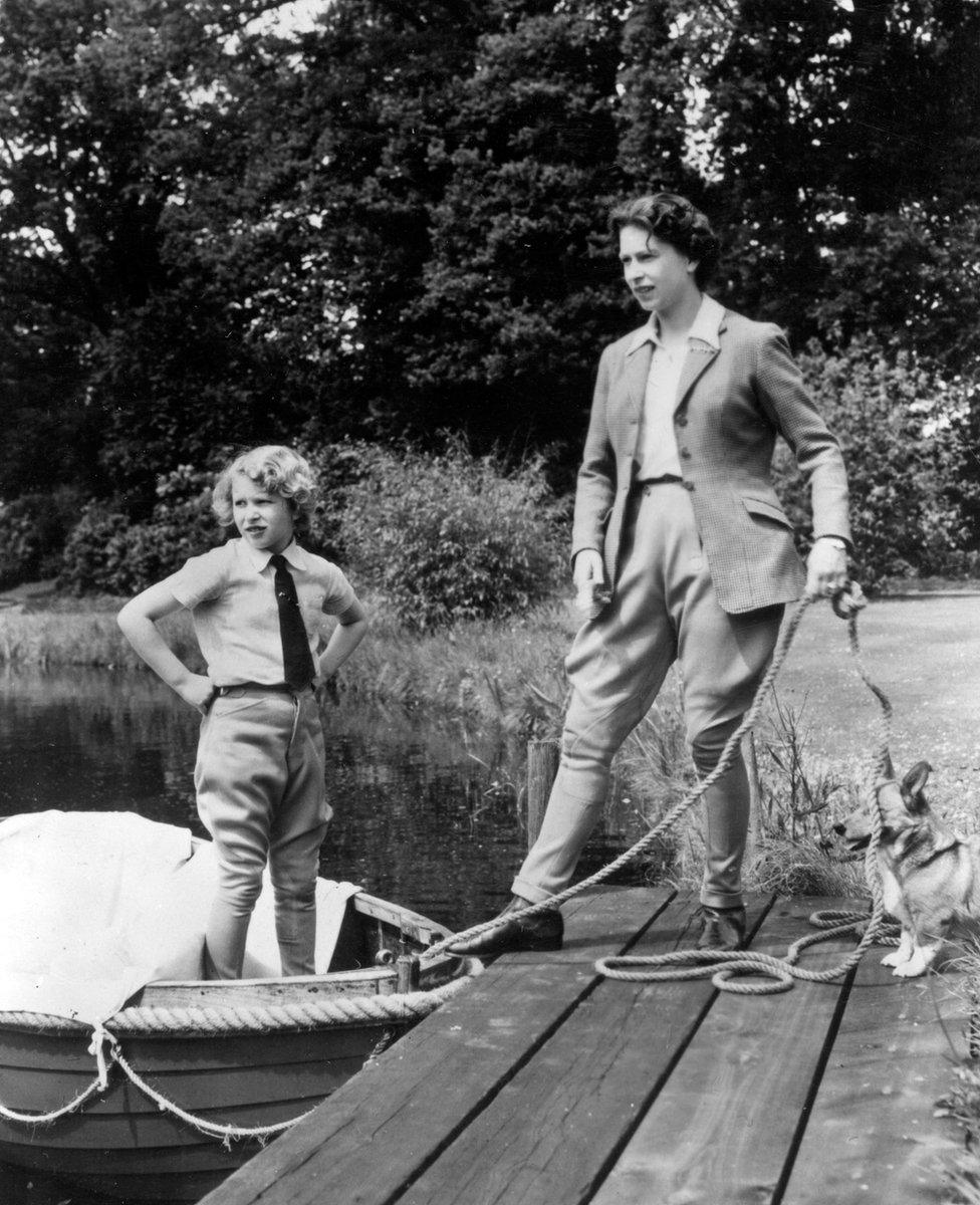 Queen Elizabeth II and her daughter Princess Anne at Frogmore, Windsor Castle, 1959