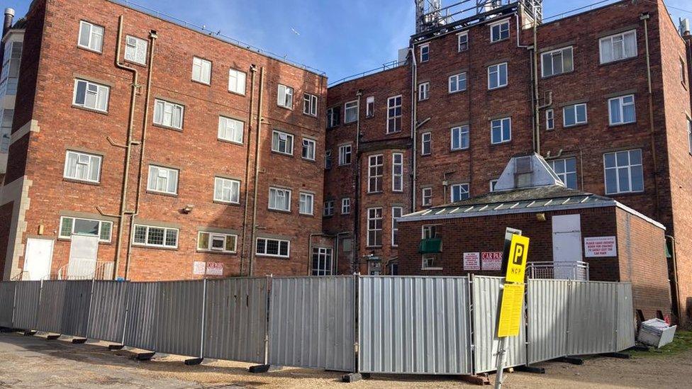 Metal barriers outside a hotel