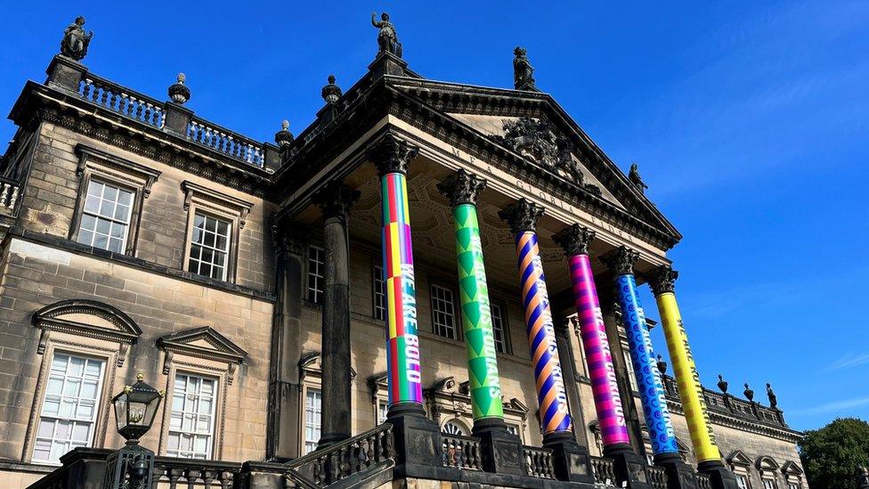 The new and temporary pillar wraps at Wentworth Woodhouse