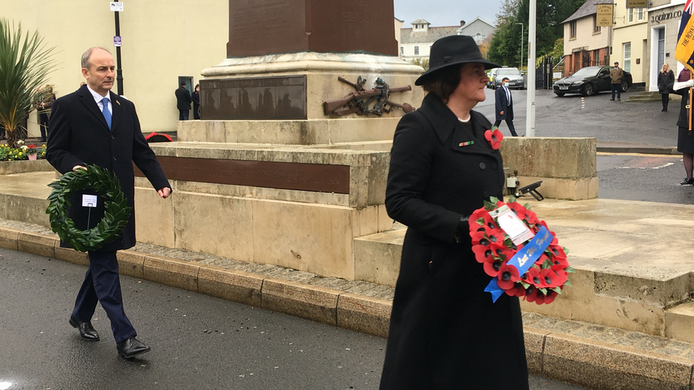 Micheál Martin and Arlene Foster laid wreaths in Enniskillen