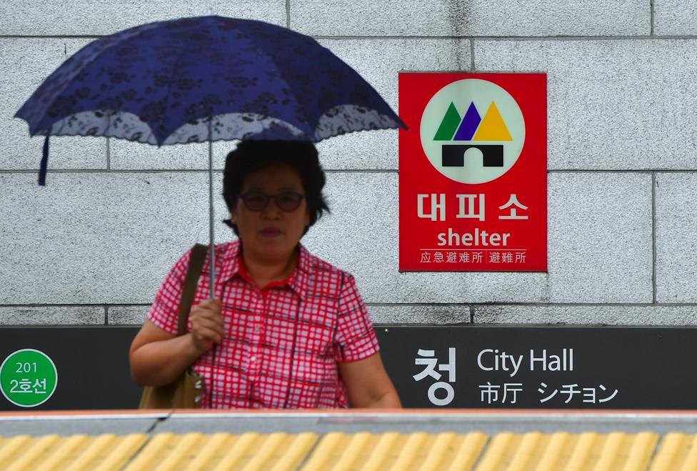 Woman under umbrella in South Korea