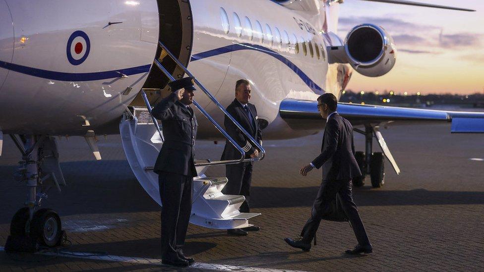 Rishi Sunak boards an RAF plane to Leeds