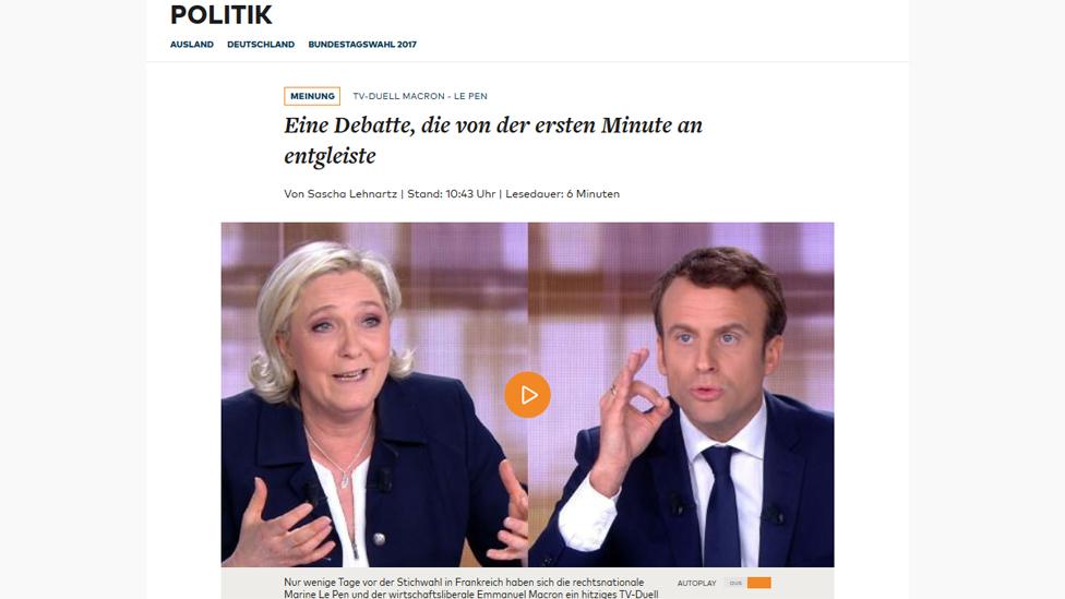 Screen grab of the online edition of German newspaper Die Welt