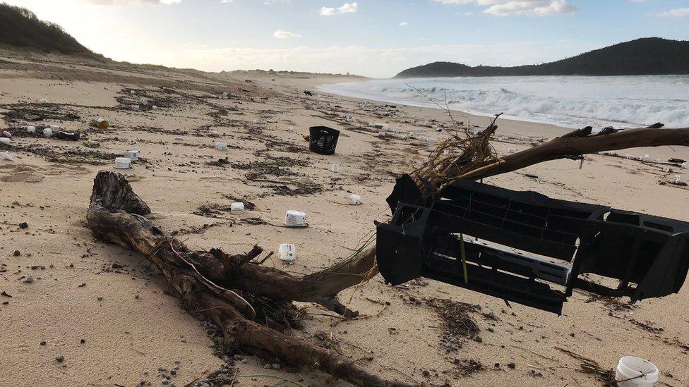 Waste washed up on a beach near Port Stephens in New South Wales