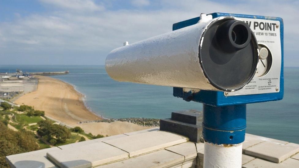 Telescope looks down at Folkestone beach