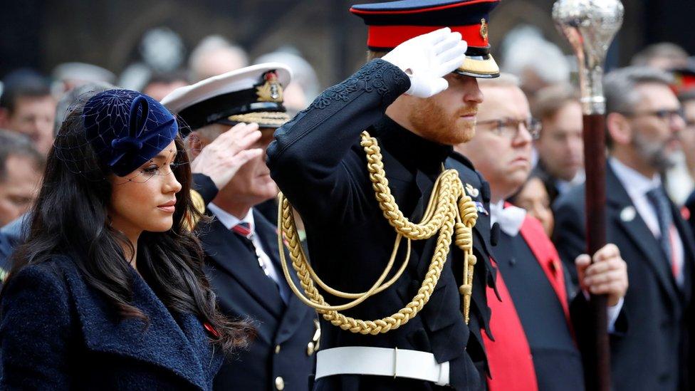 The Duke and Duchess of Sussex in the grounds of Westminster Abbey