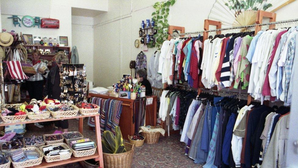 The inside of a charity shop