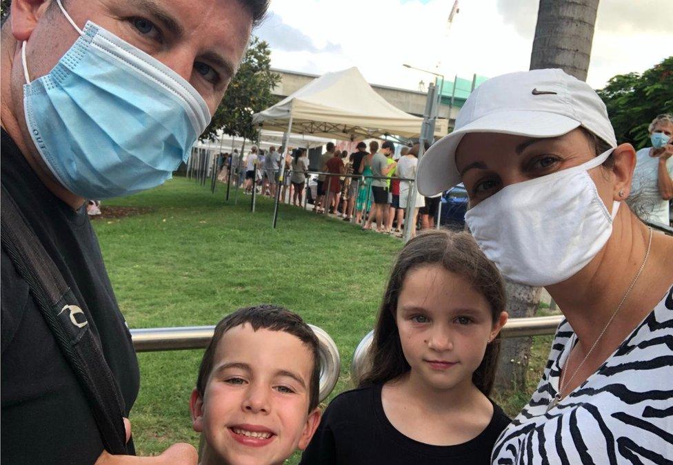 The Goddard family waiting to have swabs taken