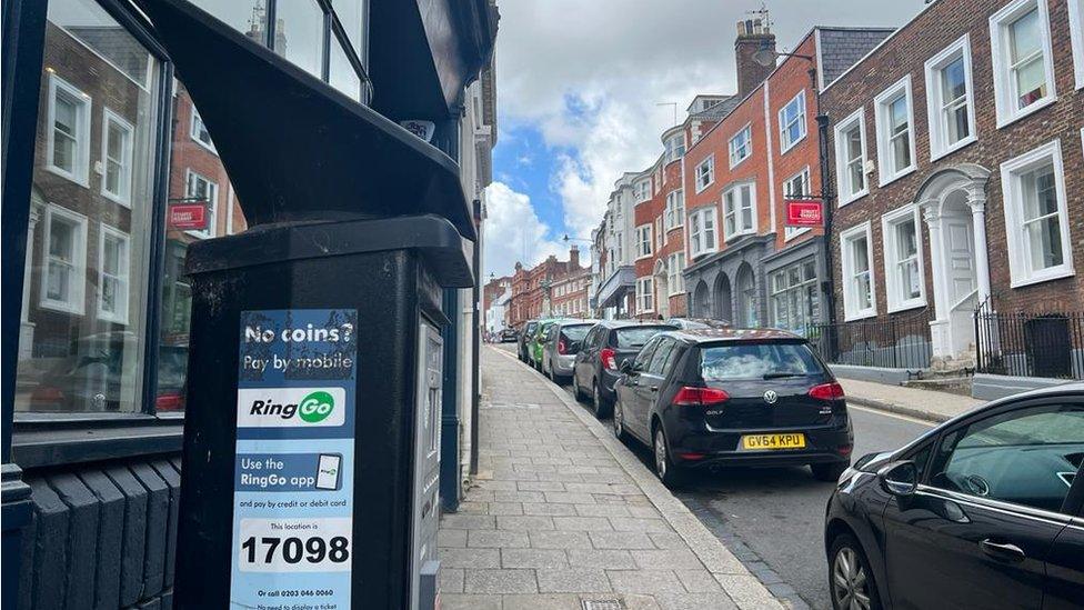 An on street parking meter in Lewes