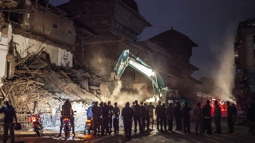 Durbar Square, Kathmandu the night of 25 April 2015