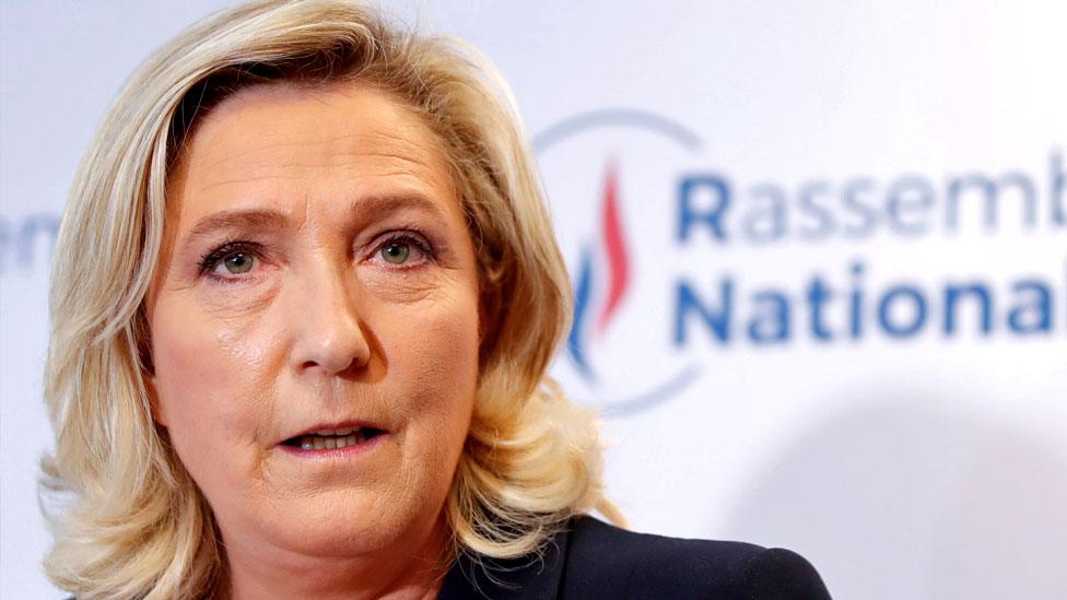 Marine Le Pen delivers a speech in reaction to the outcomes of the second round of French regional and departmental elections, in Nanterre, near Paris, France on 27 June 2021