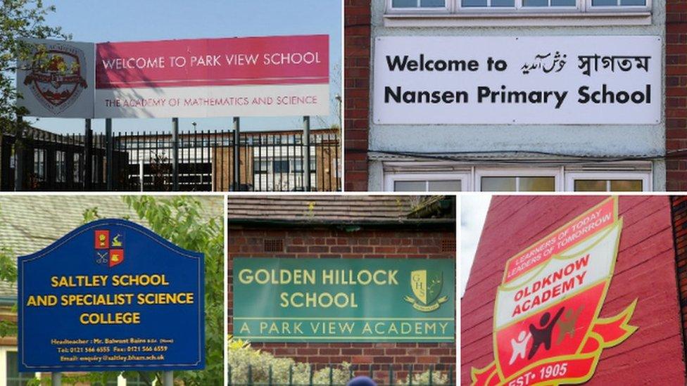 Signage outside five schools investigated over the original alleged so-called Trojan Horse plot