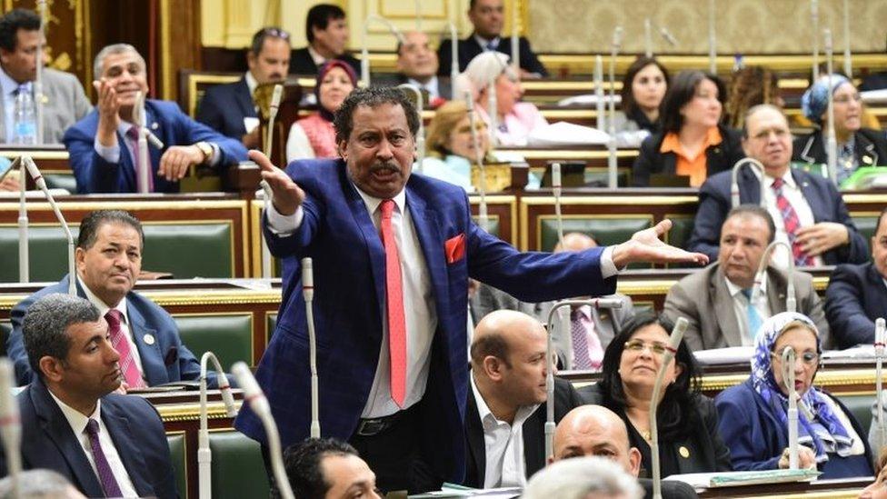 Egyptian lawmakers attend a session to vote on a constitutional reform, in Cairo, Egypt, 16 April 2019.