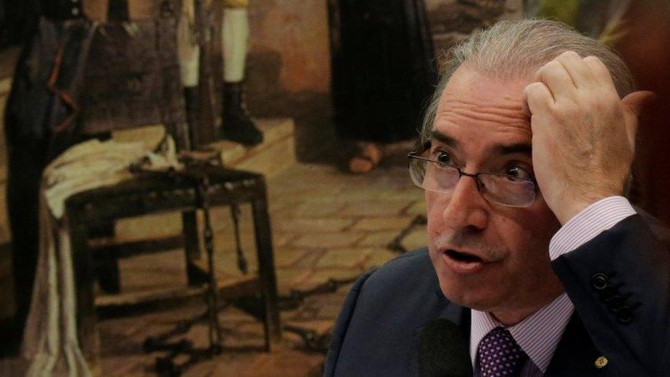 Brazilian deputy Eduardo Cunha, former House Speaker, gestures during a session of the Committee on Constitution and Justice in Brasilia, Brazil July 12, 2016.