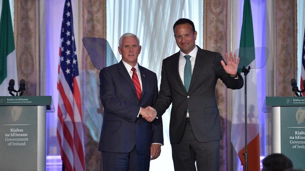 US Vice President Mike Pence and Irish Prime Minister Leo Varadkar are shaking hands