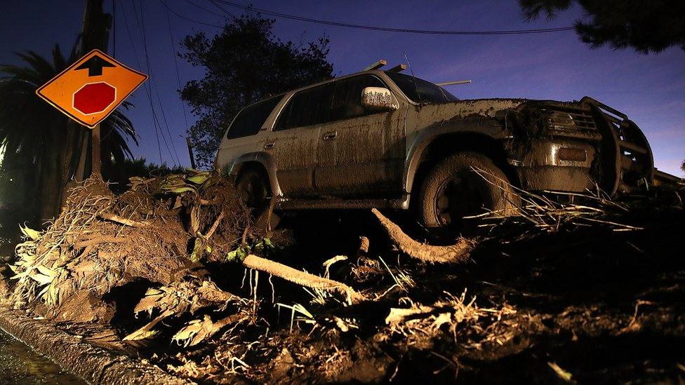 Abandoned car after mudslide in California. 10 Jan 2018