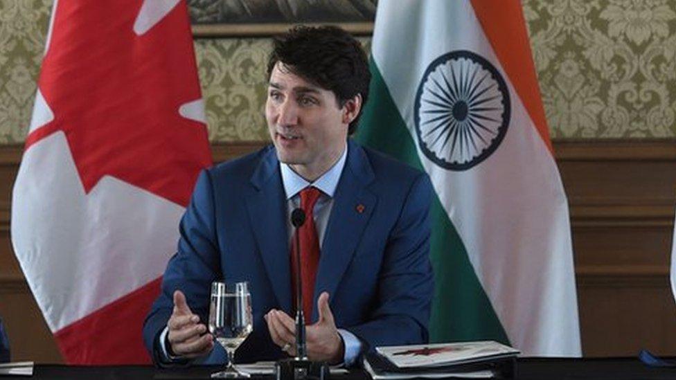 Canadian Prime Minister Prime Minister Justin Trudea speaking at an event in Mumbai