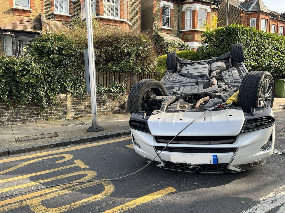 Flipped car