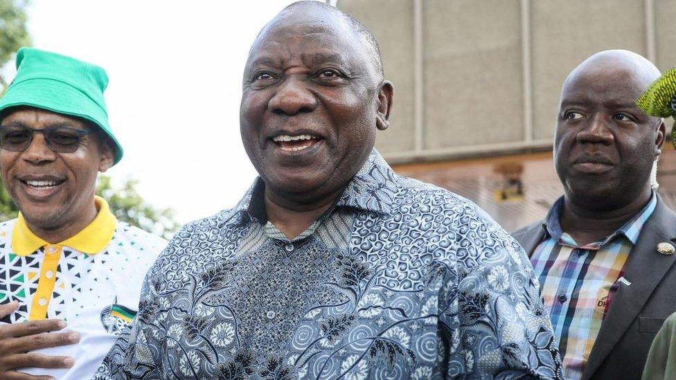 South African President Cyril Ramaphosa speaks to members of the media after attending the African National Congress (ANC) National Working Committee meeting in Johannesburg, South Africa, December 4, 2022.