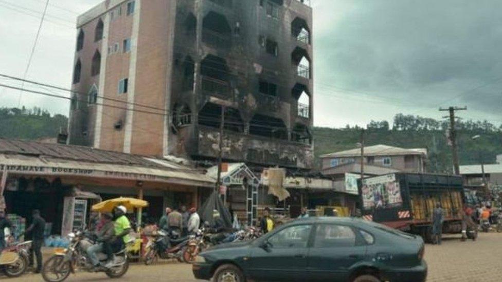 A burnt out building in the Anglophone regions of Cameroon