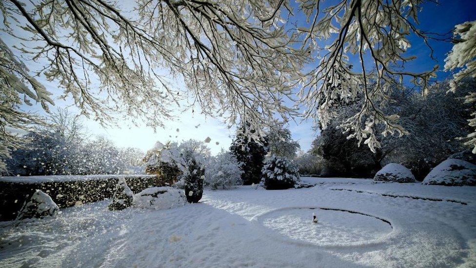 Snow covers the ground in Woolton, Liverpool in January.