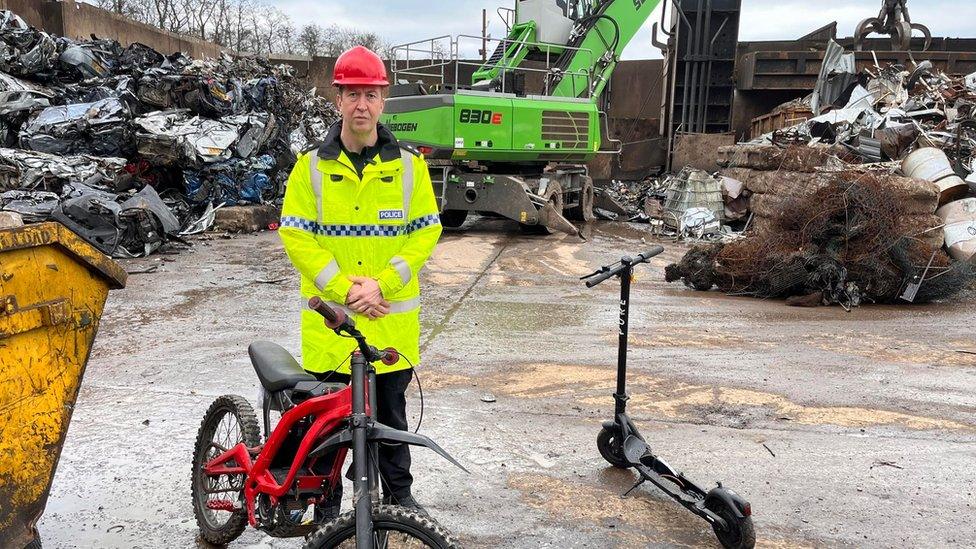 E-bike and e-scooter along with Inspector Andy Tester