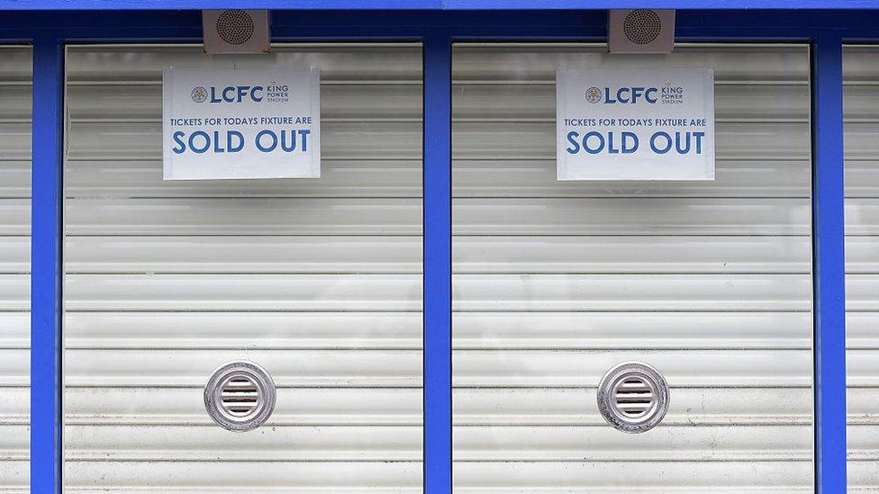 Shutters down on the windows at Leicester City's ticket office