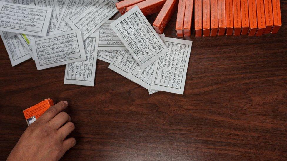 Doses of Mifepristone, the abortion pill, and Misoprostol, which is taken the day after to cause cramping and bleeding to empty the uterus, are pictured at Dr. Franz Theards Womens Reproductive Clinic in Santa Teresa, New Mexico on May 7, 2022