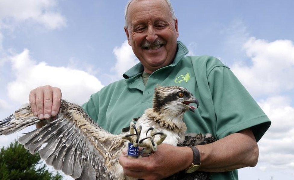 Forestry England ornithologist Martin Davison with Elsin