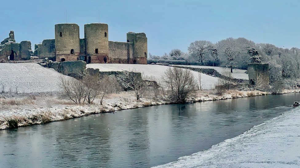 Rhuddlan Castle, Denbighshire, covered in snow