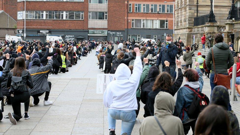 Protesters in Belfast on Saturday