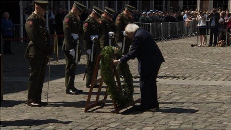 Michael D Higgins laying wreath