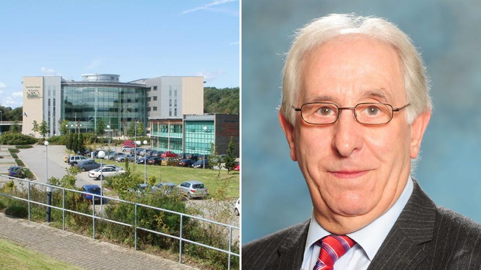 Caerphilly council headquarters and Councillor Keith Reynolds